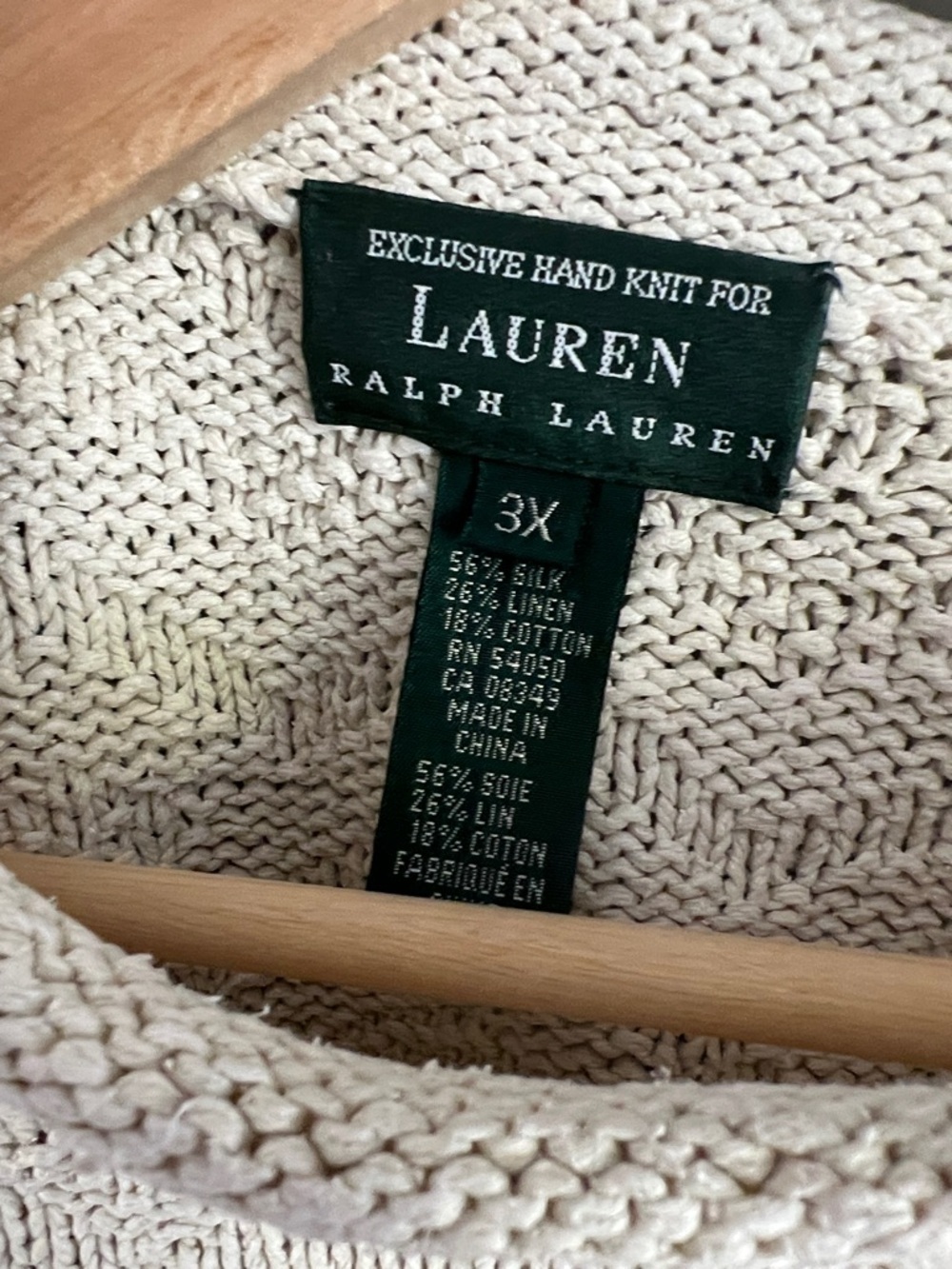 Lauren Ralph Lauren Hand Knit Cream Textured Crewneck Sweater oversized 3X - Picture 5 of 7